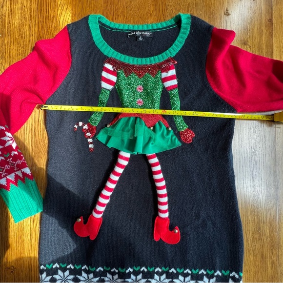 ⭐️ Ugly Christmas Sweater Tunic Girl Elf w/ Tutu and Long Legs Size LARGE - Picture 12 of 15